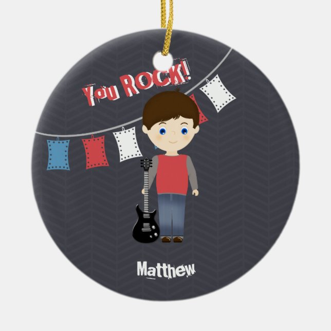 Rock Star Birthday Boy Ceramic Tree Decoration (Front)