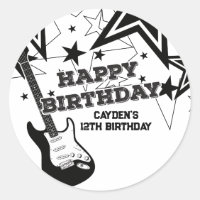 Rock Star Birthday Guitar Black White Stars
