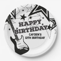 Rock Star Birthday Guitar Black White Stars