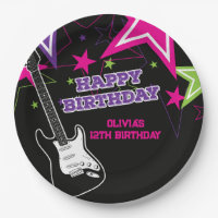 Rock Star Birthday Guitar Stars Pink Purple Paper 
