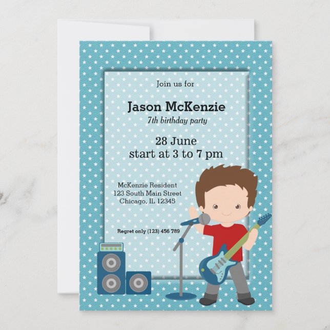 Rock Star birthday party Invitation (Front)