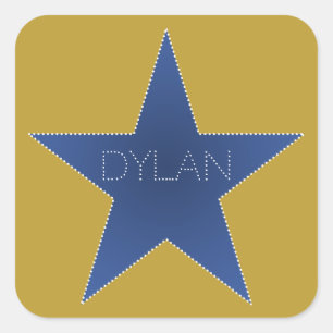 Rock Star Birthday Party Name Stickers Blue Gold