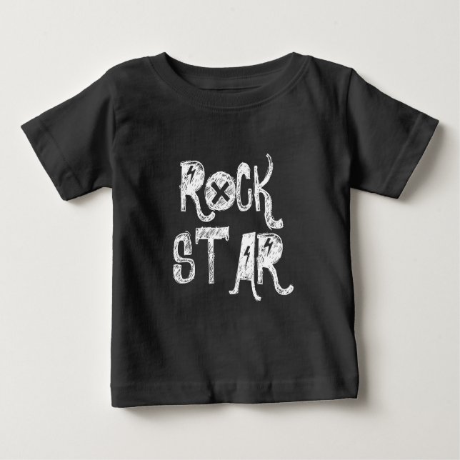 Rock Star black white skull text rocker metal Baby T-Shirt (Front)