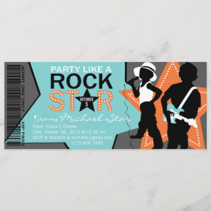 Rock Star Boy Band Birthday Aqua Orange Invitation