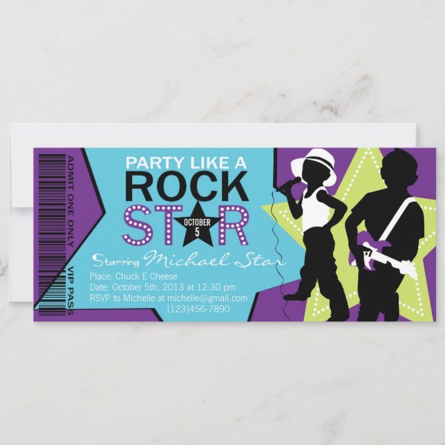 Rock Star Boy Band Birthday Purple Lime Invitation (Front)