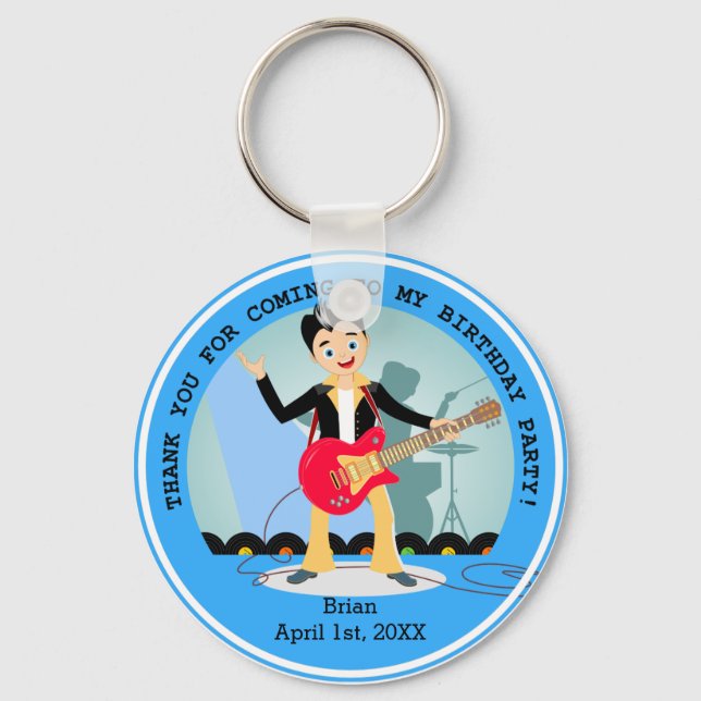 Rock star boy birthday party key ring (Front)