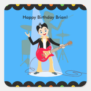 Rock star boy birthday party square sticker