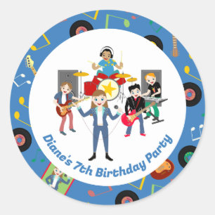 Rock Star Boys Band Birthday Party Classic Round Sticker