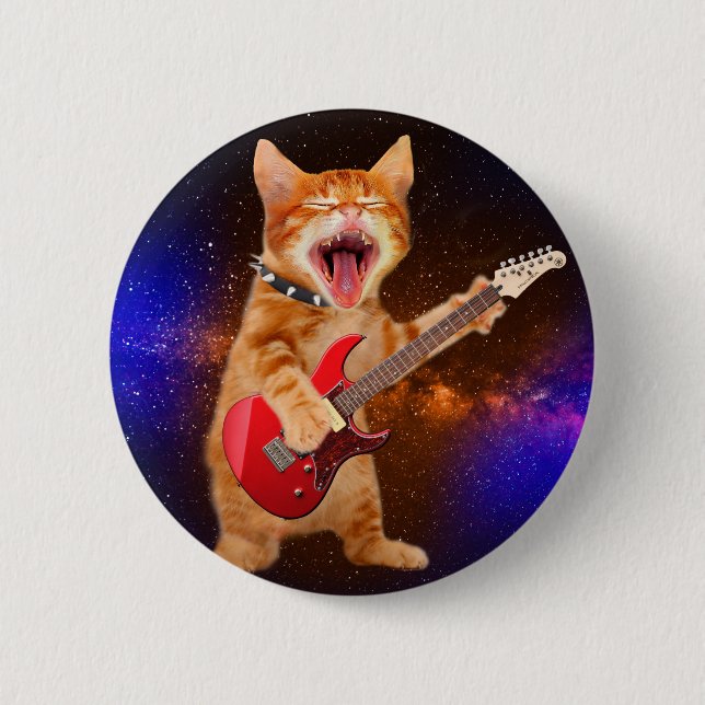 Rock star cat 6 cm round badge (Front)
