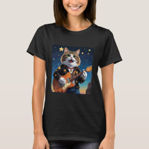 Rock Star Cat Playing Guitar Rocking out Men Women T-Shirt