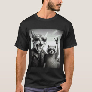 Rock Star Cat Selfie Racoon Rock Music Gifts Men T-Shirt