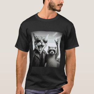 Rock Star Cat Selfie Racoon Rock Music Men Women T-Shirt