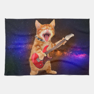Rock star cat tea towel