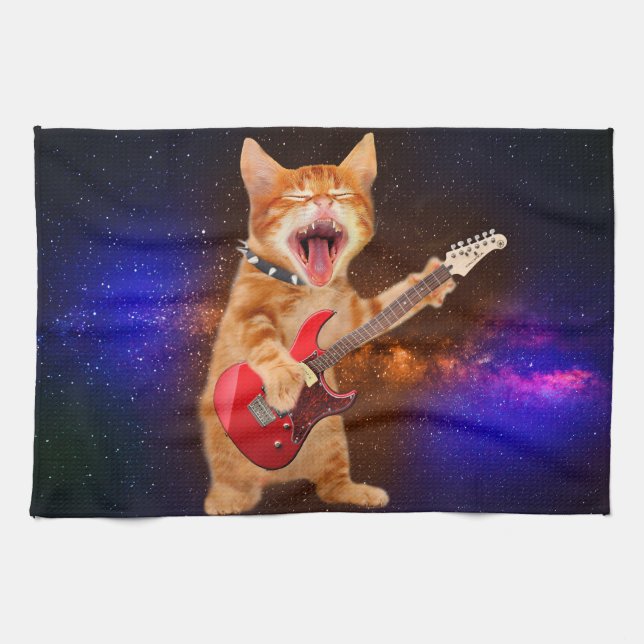 Rock star cat tea towel (Horizontal)