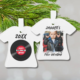 Rock Star First Birthday Record White T-Shirt Ornament