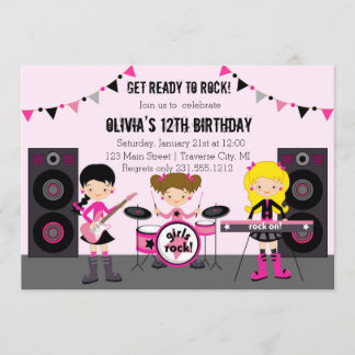 Rock Star Girl Band Birthday Party Invitation