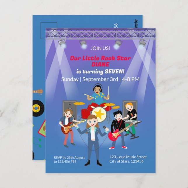 Rock Star Girl Band Birthday Party Postcard (Front/Back)