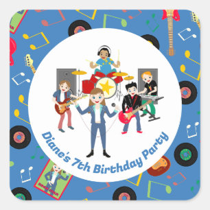 Rock Star Girl Band Birthday Party Square Sticker