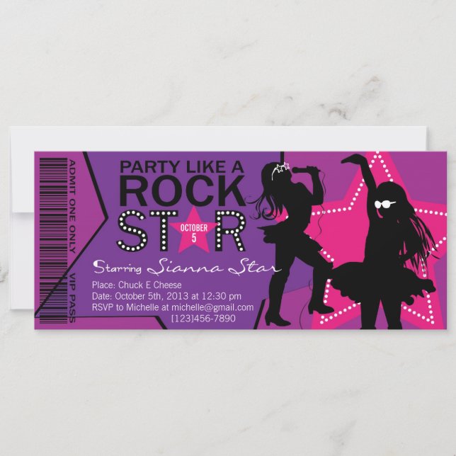 Rock Star Girl Band Birthday Purple Pink Invitation (Front)