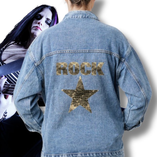 Rock Star Gold Letters Blue  Denim Jacket (Creator Uploaded)