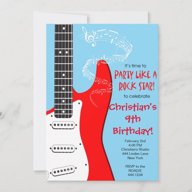 Rock Star Guitar Birthday Invitations (Front)
