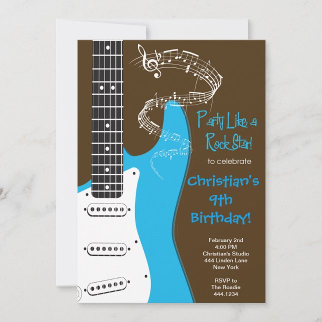Rock Star Guitar Birthday Invitations (Front)