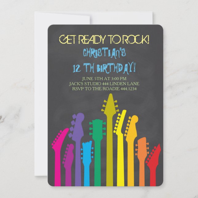 Rock Star Guitar Birthday Party Invitations (Front)