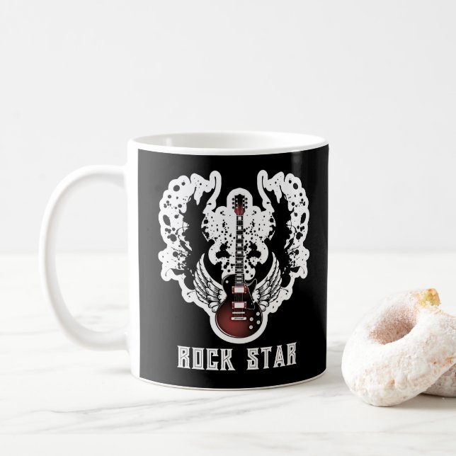 Rock Star Guitar Rock and Roll Tattoo Music Mug (With Donut)