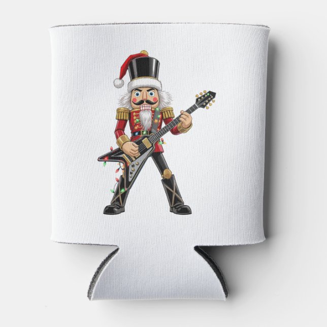 Rock Star Nutcracker Playing Electric Guitar Xmas Can Cooler (Front)