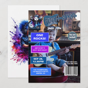 Rock Star "One Rocks!" Magazine Cover 1st Birthday Invitation