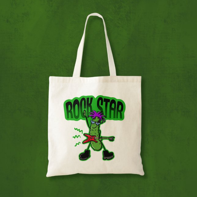 Rock Star Pickle - Funny Cartoon Tote Bag (Creator Uploaded)