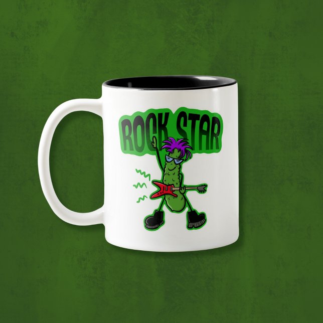 Rock Star Pickle - Funny Cartoon Two-Tone Coffee Mug (Creator Uploaded)