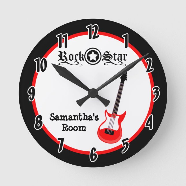 Rock Star Red Guitar Personalised Clock (Front)