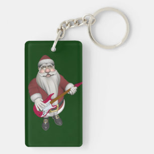 Rock Star Santa With Red Electric Guitar Key Ring