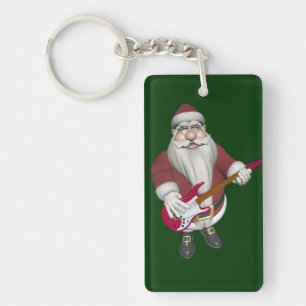 Rock Star Santa With Red Electric Guitar Key Ring