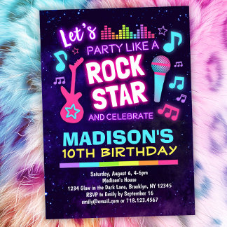 Rock Star Theme Birthday Party Invitation