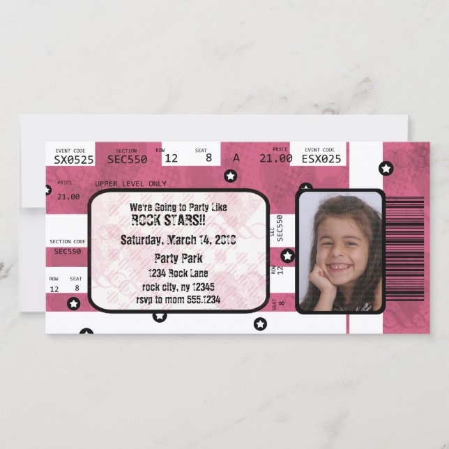 Rock Star Ticket Invitation or Thank You Card (Front)