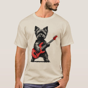 Rock Star Yorkie Dog Playing Guitar for Men T-Shirt