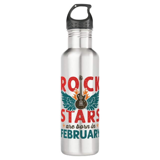 Rock Stars Are Born in February Birthday 710 Ml Water Bottle (Front)