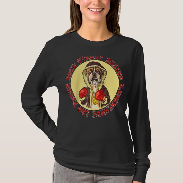 Rock Steady Boxing Parkinson's  Boxer Dog With Red T-Shirt (Front)