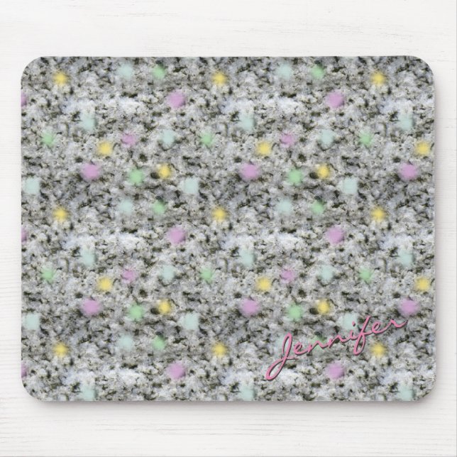 Rock Texture White Granite with Pastel Dots Name Mouse Pad (Front)