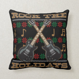 Rock The Holidays Guitar Ugly Christmas Sweater Cushion