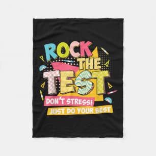 Rock The Test Day Motivational Retro Teachers Test Fleece Blanket