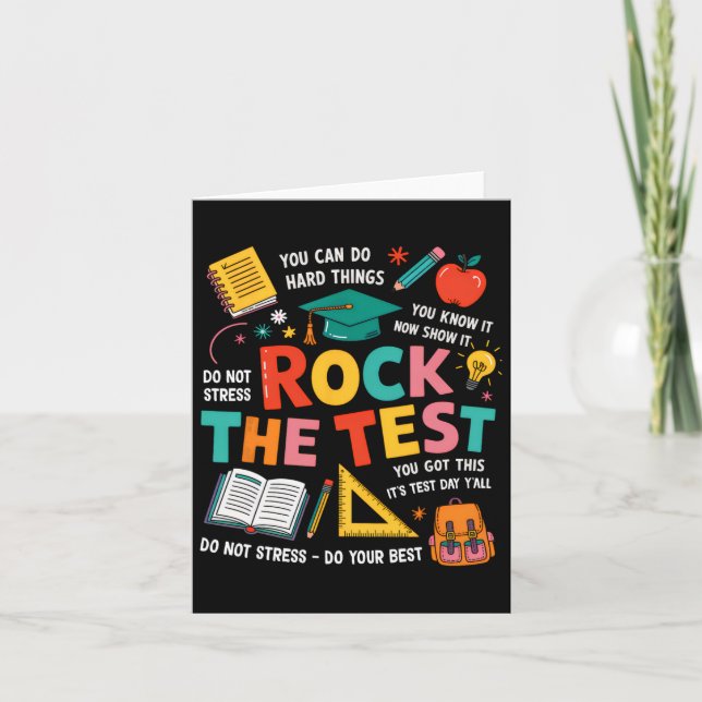 Rock The Test Funny Testing Day Teacher Student Te Card (Front)
