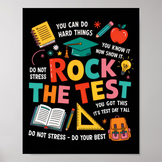 Rock The Test Funny Testing Day Teacher Student Te Poster (Front)