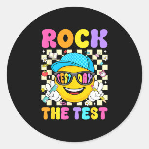 Rock the test smile face sunglasses teacher school classic round sticker