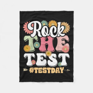 Rock The Test Testing Day Groovy Motivational Teac Fleece Blanket