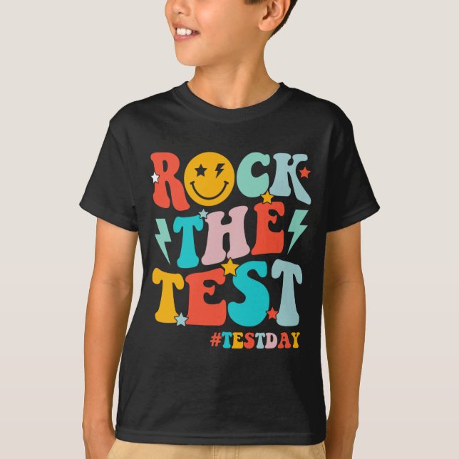 Rock The Test Testing Day Motivational Students Ki T-Shirt (Front)