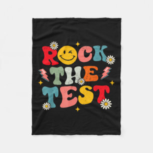Rock The Test Testing Day Retro Motivational Teach Fleece Blanket