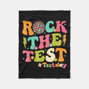 Rock The Test Testing Day Retro Motivational Teach Fleece Blanket
